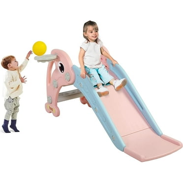 Toddler Slide 3 in 1 Kids Slide Freestanding Climber Playset for Babys with Basketball Hoop Extra Long Kids Slide Easy Set Up Baby Playset for Indoor Outdoor Backyard