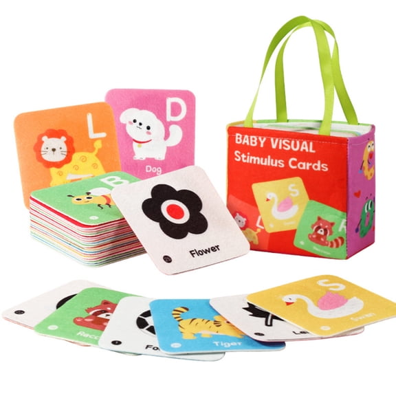 Clearance Toddler Toys Baby Visual Stimulus Cards Set Early Learning Flash Cards for Infant Toddler Cognitive Development Educational Toy with Animal and Object Illustrations Durable and Easy to Hold