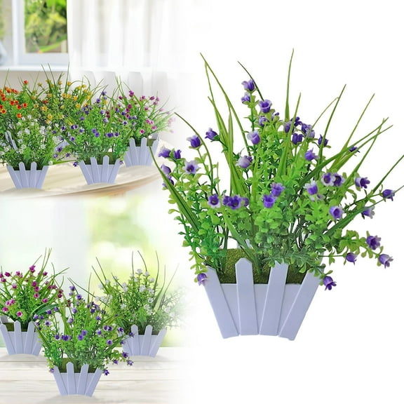 Clearance! Toyeng Plastic, Artificial Plant Flowers Plastic Potted Flower Plants Fence Outside Home Porch Patio Patio Desk Decor, 1 Potted Plant(Purple)
