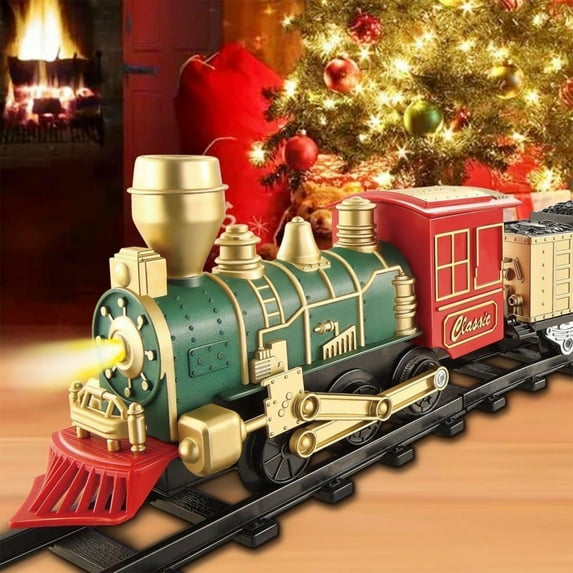 Clearance! Train Set - Christmas Train Toys, Battery-Powered Locomotive Engine with Sound and Lights, Cargo Cars & 10 Tracks, Toy Train Sets for Boys Age 3 4 5 6