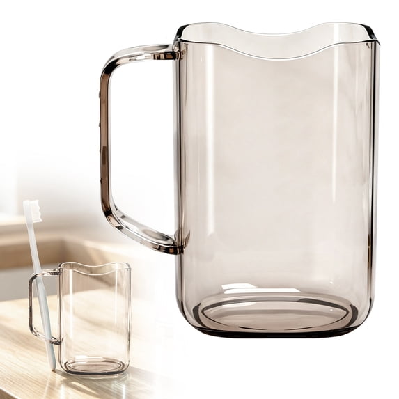 Clearance Transparent Mouthwash Cup with Handle, Plastic Toothbrush Cup, Portable Bathroom Rinsing Mug with Toothbrush Slot, Household Wash Cup for Bathroom Vanity, 400ml