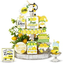 Clearance Tray Decoration under $10 Summer Lemon Tiered Tray Decor Set Farmhouse Summer Wood Sign Rustic Beach Tiered Tray Decorations for Home Kitchen Table Shelf Lemon
