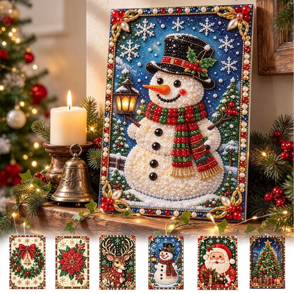 Clearance!Tupukom DIY Christmas Pearl Diamond Painting Art Kit, Cute 3D Christmas Pearl Beads Art Craft for Adults Beginner