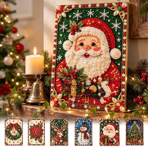 Clearance!Tupukom DIY Christmas Pearl Diamond Painting Art Kit, Cute 3D Christmas Pearl Beads Art Craft for Adults Beginner