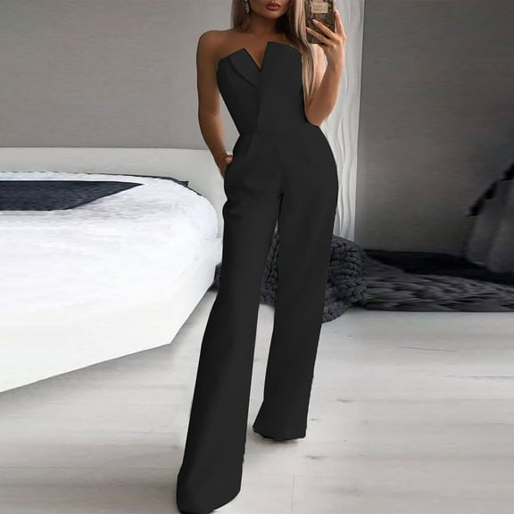 Turilly Fashion Women Summer Casual Sleeveless Solid Color Wide Leg Pants Jumpsuits