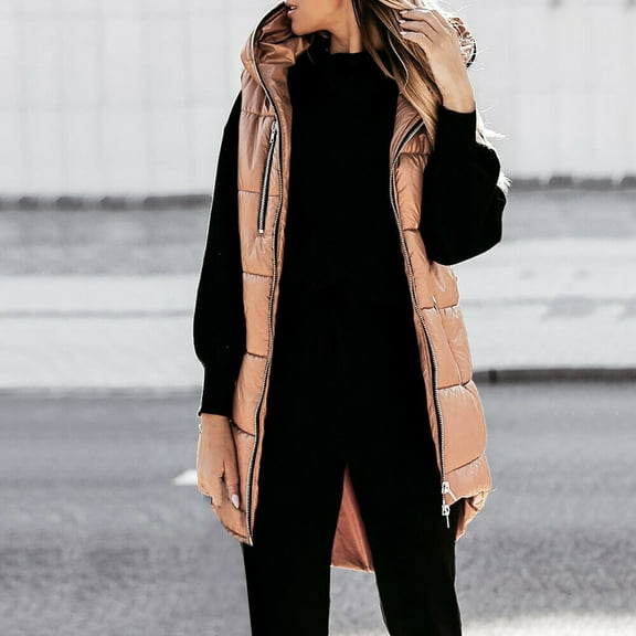 Turilly Ladies Coats and Jackets for Winter Women's Lightweight Long Winter Warm Jackets Coat with Hood Sleeveless Coats Warm Jacket with Pockets