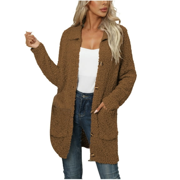 Turilly Ladies Coats and Jackets for Winter Women's Pure Pocket Button Cardigan Sweater Coat Women