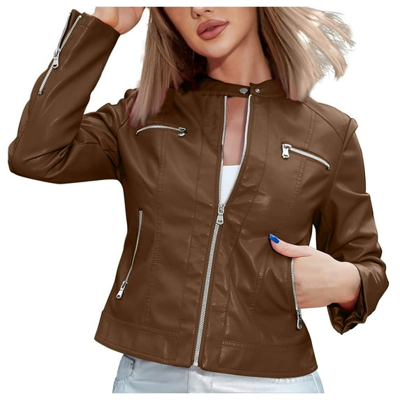 Clearance Turilly Lady Coats Winter Plus Size Jackets Women Casual Coat Long Sleeves Suit Style Leather Jacket Tops