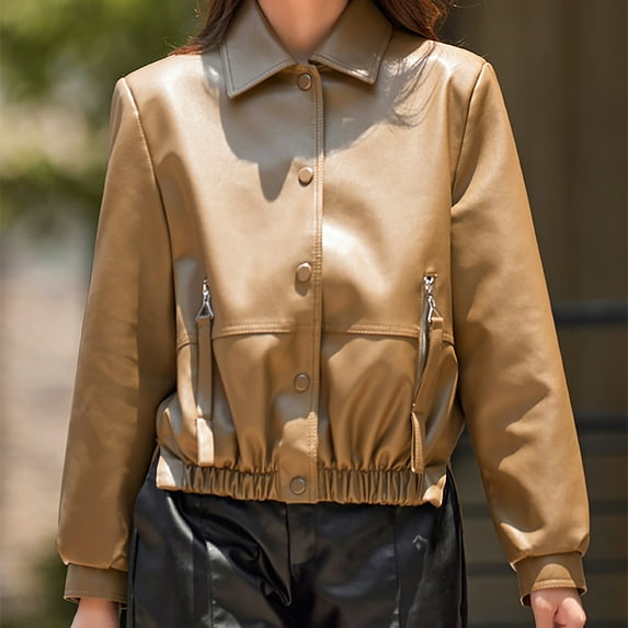 Turilly Lady Coats Winter Plus Size Jackets Women Casual Coat Long Sleeves Suit Style Leather Jacket Women