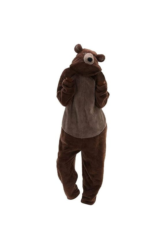 Unisex Adult Bear Sleepwear Onesie Winter Pocket Loose Funny Thicken Pajamas