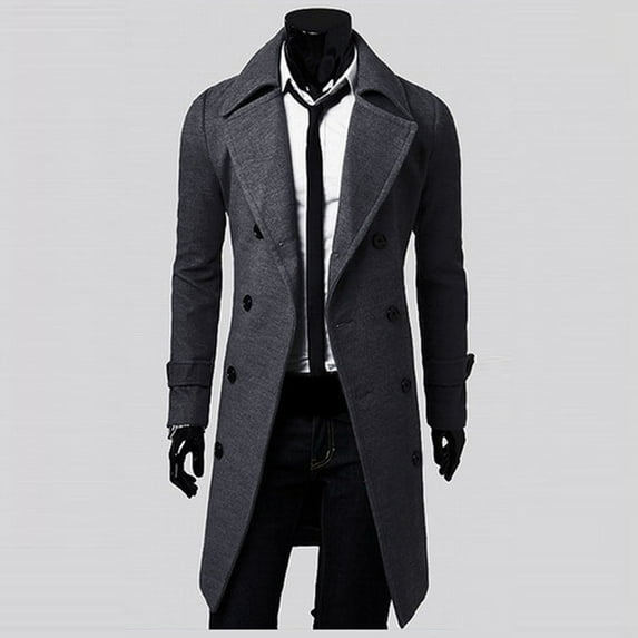 Turilly Winter Men Slim Stylish Trench Coat Double Breasted Long Jacket Coat