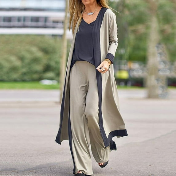 Turilly Women 3 Pieces Set Soft Vest T-Shirt Long Sleeve Fall Open Front Cardigan Coat Top Long Hight Waist Trouser Pant Casual Suit