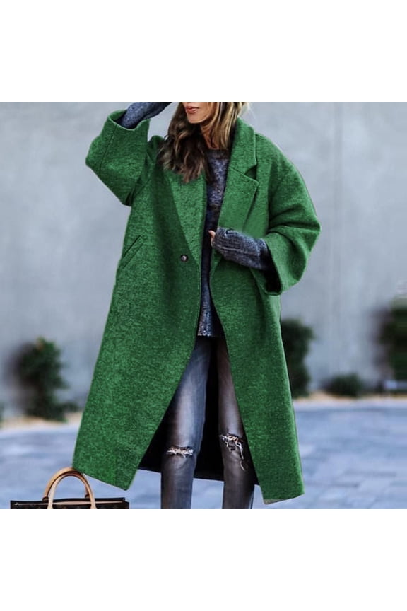 Women Coats Winter Jacket Women's Fall and Winter Straight Cardigan Button Pocket Coat