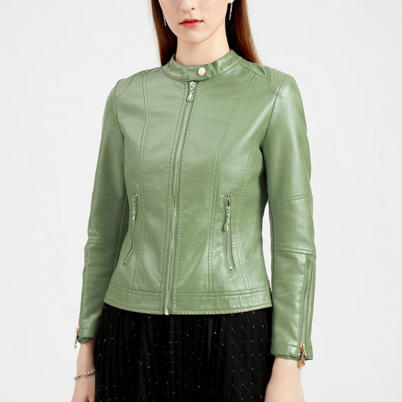 Turilly Women's Coats for Cold Winter Women Fashion Zipper Leather Tops with Pocket Short Coat Jacket