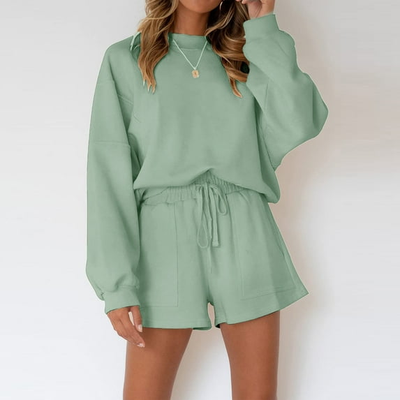 Turilly Womens Coats and Jackets Women Casual Color Clothes Sports Suit Long Sleeve Shorts Two Piece Set