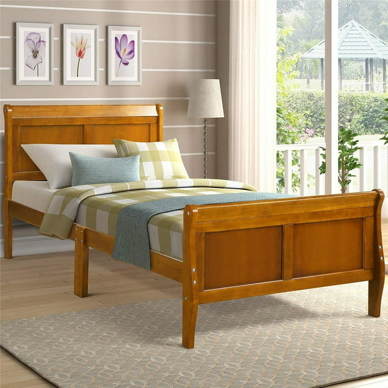 Clearance Twin Bed Frame Wood Twin Platform Bed Frame with Headboard and Footboard Modern Twin Bed Frame Mattress Foundation with Soild Wood Slat