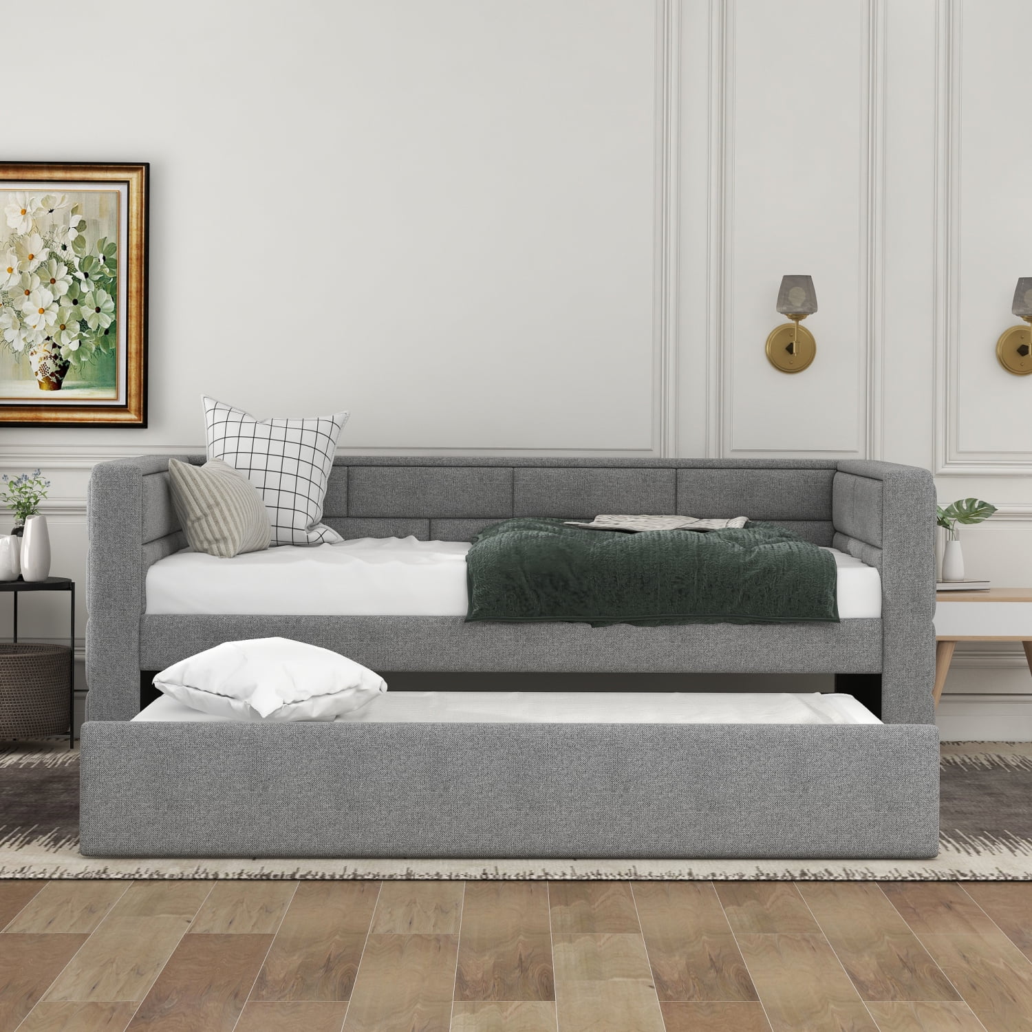 Clearance!Twin Size Daybed with Trundle, Upholstered Daybed with Padded