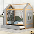 thumbnail image 1 of Clearance! Twin Size House Platform Bed with Storage Shelves and Twin Size Trundle, Grey, 1 of 9