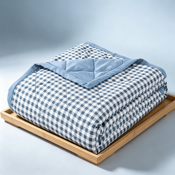 Clearance! Twin Size Washed Cotton Quilt Blanket, Skin-Friendly Cool Thin Comforter, Lightweight Bed Blanket for All Seasons, 78.74x59.05 Inches/Blue