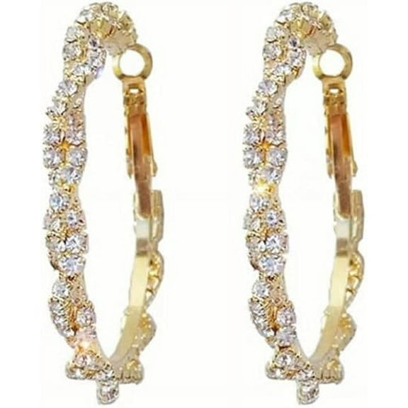 Clearance Twisted Hoop Earring Gold Rhinestone Earrings for Women Big Circle Earring Lightweight Hoop Earrings Hypoallergenic1 pair