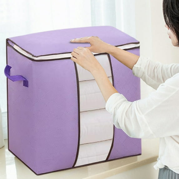 Tyidzon Storage Bags, Clothes Storage Bins Clear Window Foldable Closet Organizers Storage Containers with Reinforced Handle for Closet, Dorm, Pillows, Bedding, Clothes, Blankets 67L Purple