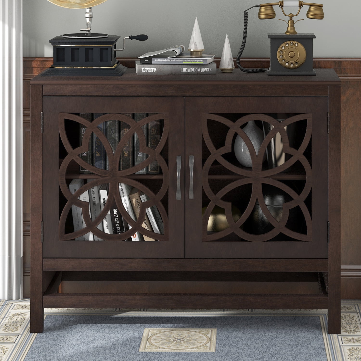 Clearance! Ustyle Wood Accent Buffet Sideboard Storage with Doors and Adjustable Shelf