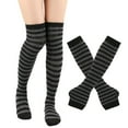 thumbnail image 1 of UHGANN Under $5 Womens Striped Knee High Socks Stockings Y2K Goth Knitted Long Arm Warmer Fingerless Gloves Set, 1 of 3