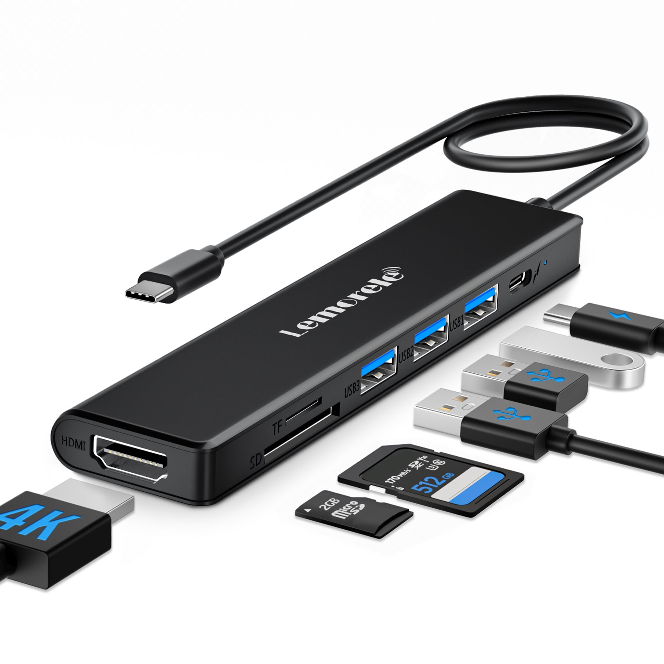 Lemorele USB-C Hub, Docking Station, 7-in-1 USB C Adapter with 4K HDMI,  USB 3.0/2.0 Data Ports, SD/TF Card Reader, 100W PD Fast Charging