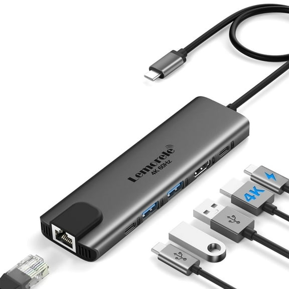 Lemorele Docking Station, 6-in-1 Aluminum USB C Adapter with 4k HDMI, USB a 3.0 and USB C 3.0, Gigabit Ethernet, 100w Fast Charge, Support Windows/Macos/Android/Ios/Linux