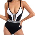 thumbnail image 1 of UTSJKR Ladies Sexy Low Cut Tie Knot Color Block Swimwear for Women Slip Deep V Neck Backless 2025 Fashion White 16-18, 1 of 6