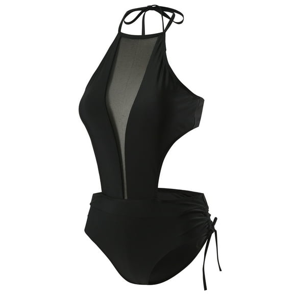 UTSJKR One Piece Swimsuit for Women Summer Tummy Hiding Straped Bathing Suit Sexy High Neck Backless Mesh Swimsuits Black 4