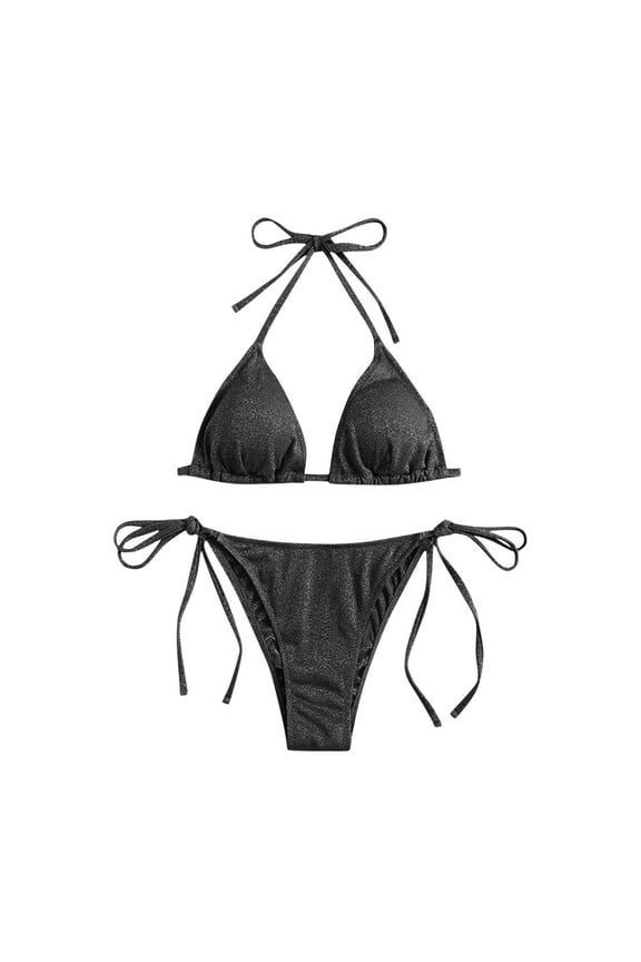 Triangle Bikini for Women 2 Piece Halter Bikini Sets Sexy High Cut Bathing Suit Side Tie Swimsuits Black 4-8