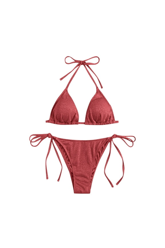 Triangle Bikini for Women 2 Piece Halter Bikini Sets Sexy High Cut Bathing Suit Side Tie Swimsuits Red 4-8