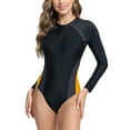 thumbnail image 1 of UTSJKR Women Diving Suit Long Sleeve Rash Guard One Piece Zipper Swimsuit Color Block Surfing Bathing Suit UPF 50+ Yellow 4, 1 of 7