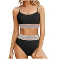 thumbnail image 1 of UTSJKR Women High Waisted Bikini Set Color Block Swimsuit 2 Piece High Cut Bathing Suit Tummy Control Teens Cheeky Black 6-8, 1 of 1