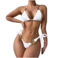 thumbnail image 1 of UTSJKR Women's 2 Piece Chain Linked Halter Triangle Tie Side Bikini Sets Swimsuit Beachwear Two Piece Metal Ring Swimwear White 8, 1 of 3
