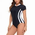 thumbnail image 1 of UTSJKR Women's One Piece Short Sleeve Rash Guard Surfing Modest Swimsuit Zipper Front Bathing Suit with Built in Bra Black 6, 1 of 8