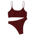 thumbnail image 1 of UTSJKR Women's Ribbed Bikini Sets Scoop Neck Cheeky Swimsuit Textured Two Piece Bathing Suit Triangle Bikini Set Smocked Textured Elastic Swimsuit Wine M, 1 of 5