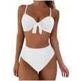 thumbnail image 1 of Clearance UTSJKR Womens Two Piece High Waisted Bikini Sets Sexy High Cut Swimsuit Tie Knot V Neck Bathing Suit Tummy Control White 4-8, 1 of 1