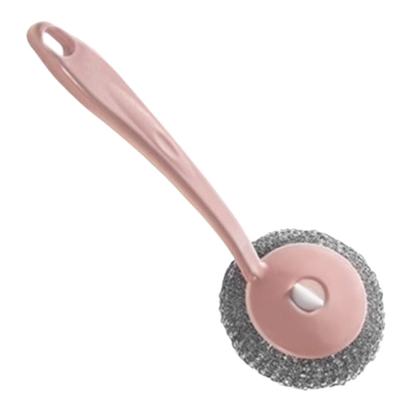 Clearance Under $0.76! 1 Pack Kitchen Cleaning Stainless Sponge with Handle, Scouring Brush Wool Scrubber for Pots Pans (Light Pink, 26*6)