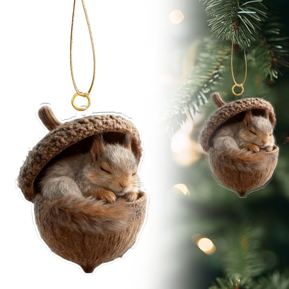 Clearance Under $0.76! Acrylic Cozy Animal Christmas Ornament, Sleeping Woodland Creature Tree Hanging for Nature Lovers and Holiday Decor