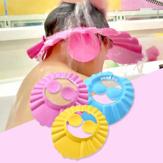 Clearance Under $0.79 Baby Shower Cap Adjustable Soft Bath Hat for Kids Keeps Water Out of Eyes and Ears
