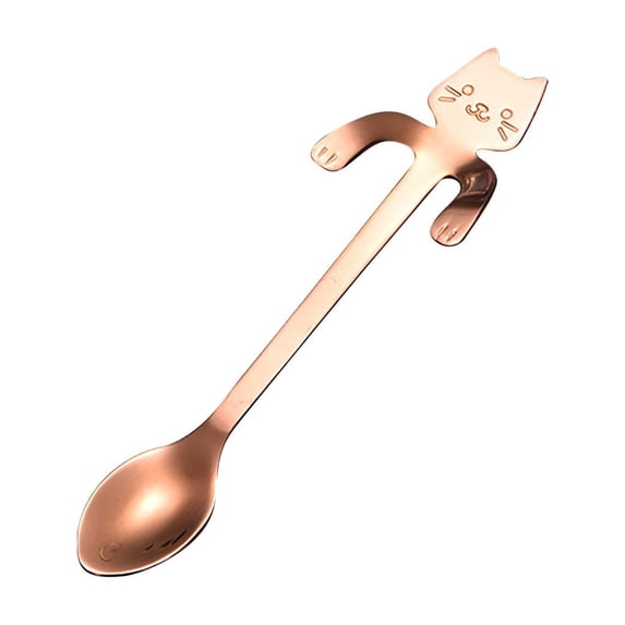 Clearance Under $0.86! 1Pc 304 Stainless Steel Cat-Shaped Coffee Spoon (Stainless Steel, Rose Gold, Small)