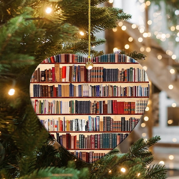 Clearance Under $0.86! Book Lovers Heart Christmas Ornament, Stacked Books Acrylic Pendant, Reading Themed Holiday Decor for Librarians