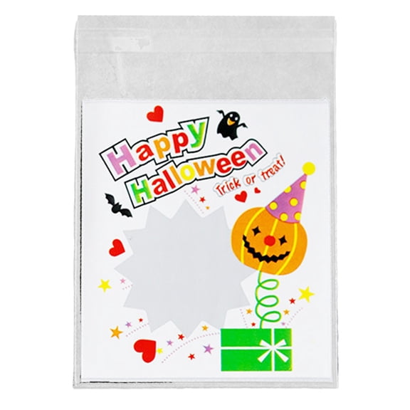 Clearance Under $0.89! 100PCS Halloween Cookie Bags, Self-Adhesive Clear Treat Pouches with Pumpkin Print, Plastic, (3.9x3.9in, Yellow)