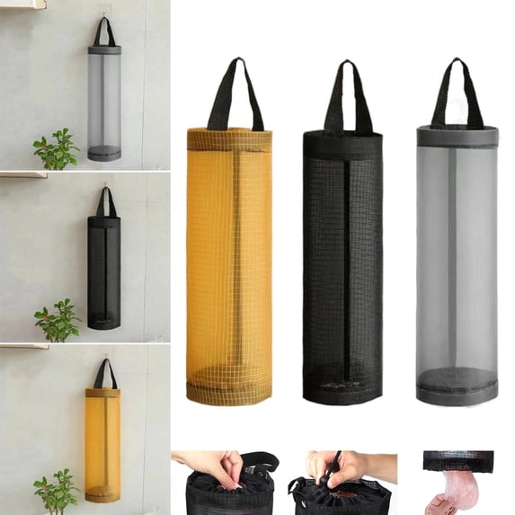 Clearance Under $0.89 Plastic Bag Dispenser Hanging Foldable Mesh Trash Bag Organizer for Kitchen Grocery and Recycling