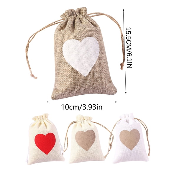 Clearance Under $0.96! 2PACK Love Heart Burlap Drawstring Bags, Halloween Gift Pouches for Party Favors, Imitation Hemp, (14x10cm, D)
