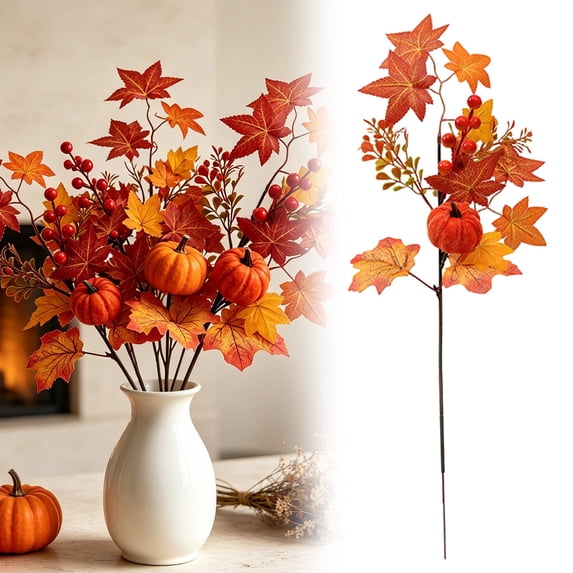 Clearance Under $1.06! Artificial Fall Pick with Pumpkin Maple and Berries for Vase Arrangement Table Decor