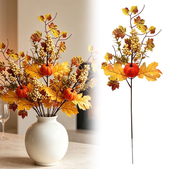 Clearance Under $1.06! Artificial Fall Pick with Pumpkin Maple and Berries for Vase Arrangement Table Decor