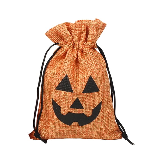 Clearance Under $1.09! 1PC Halloween Jute Drawstring Bag, Linen Treat Pouch for Candy & Gifts, Linen, (3.9x5.9in, A)